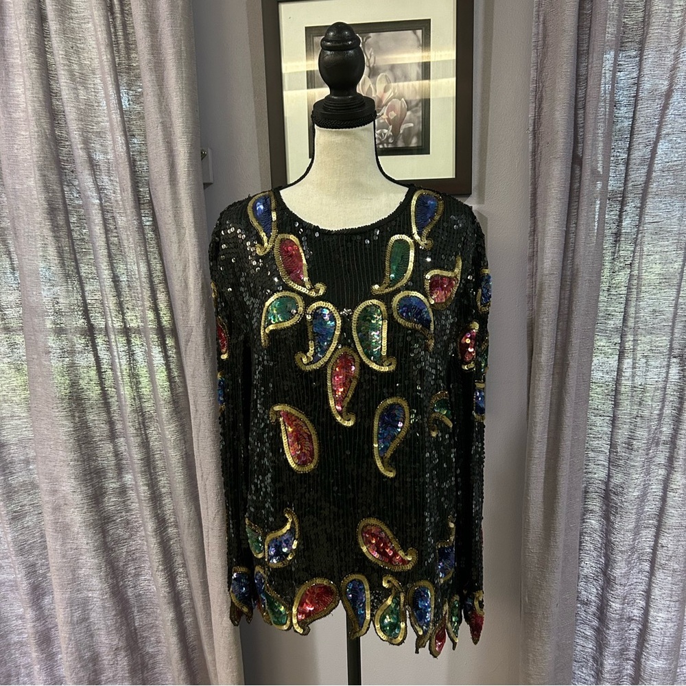 Vintage Sweet Lo Paisley Sequin Blouse
